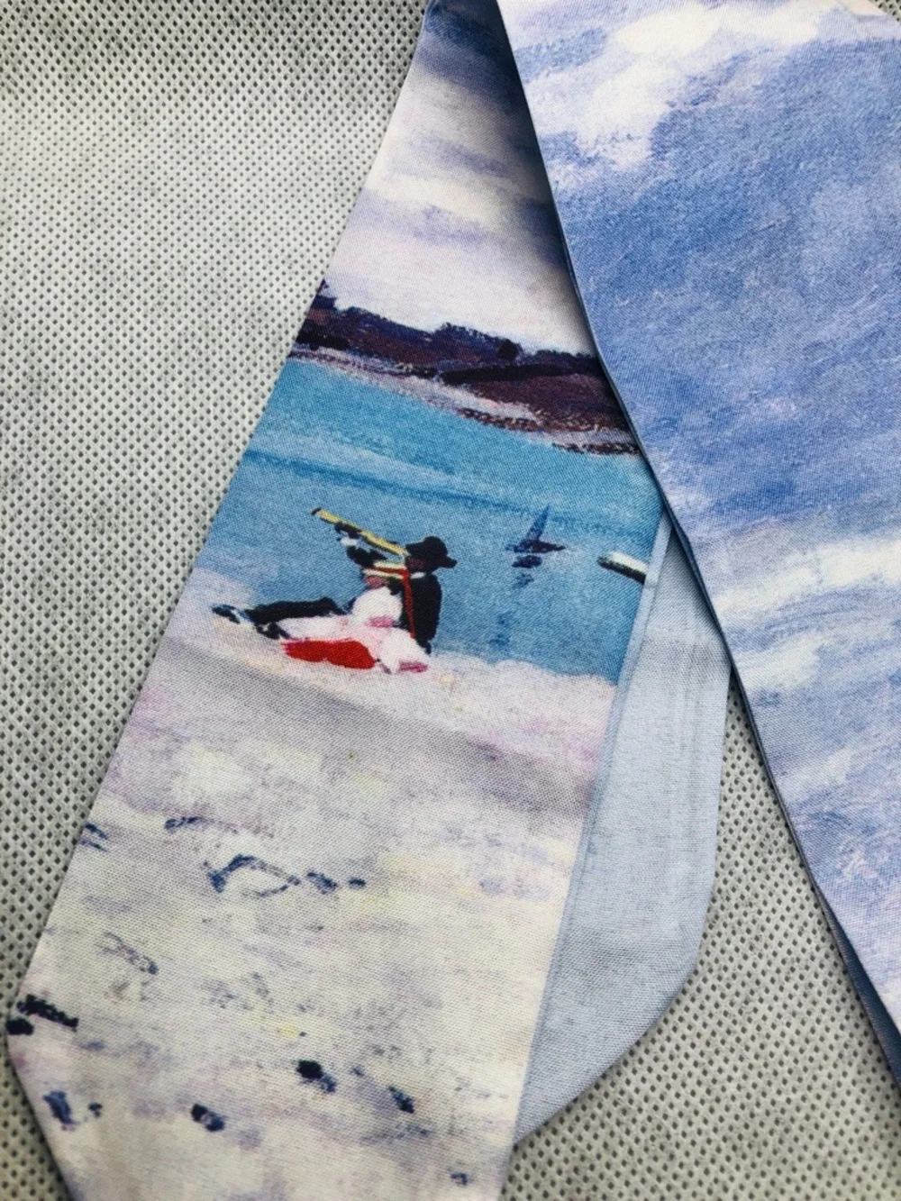Scenic Blue and White Printed Silk Scarf